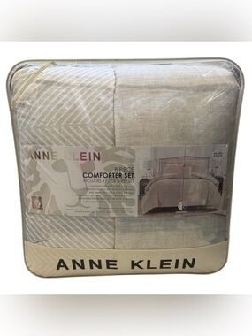 Anne Klein Gray and Cream Textured 8-Piece Comforter Set Reversible - Ships Free